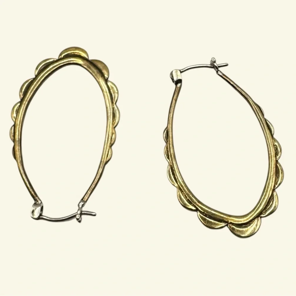 Oval Hoops - Gold-Tone Scalloped Hoop Earrings with solid sterling ear-wire